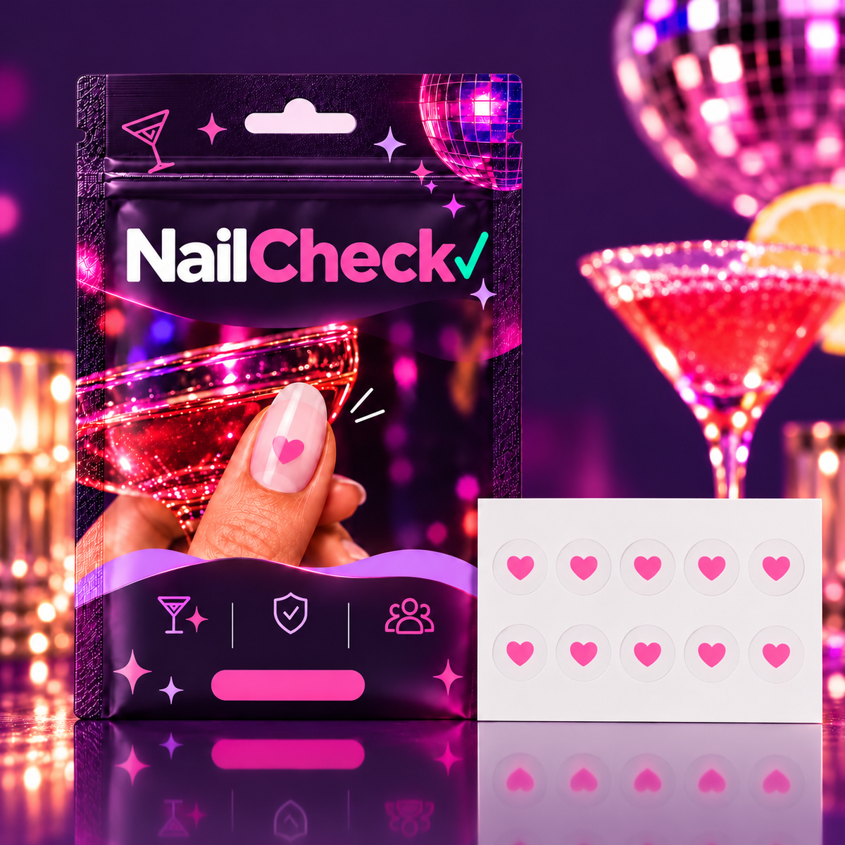 Sobre de pegatinas NailCheck con 10 pegatinas de corazón